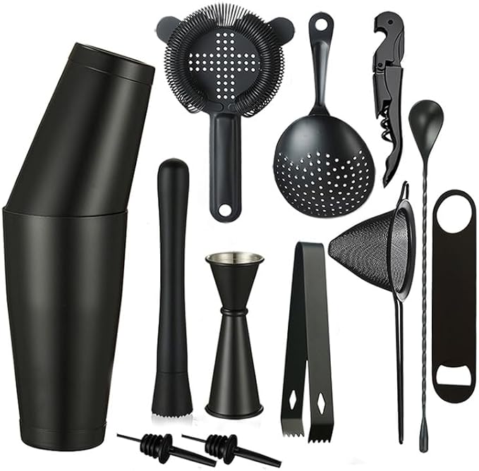 Cocktail Shaker Set - 13-Piece Bar Accessories Kit w/Weighted Boston Shaker, Strainer, Jigger, Muddler,Mixing Spoon and Mo...