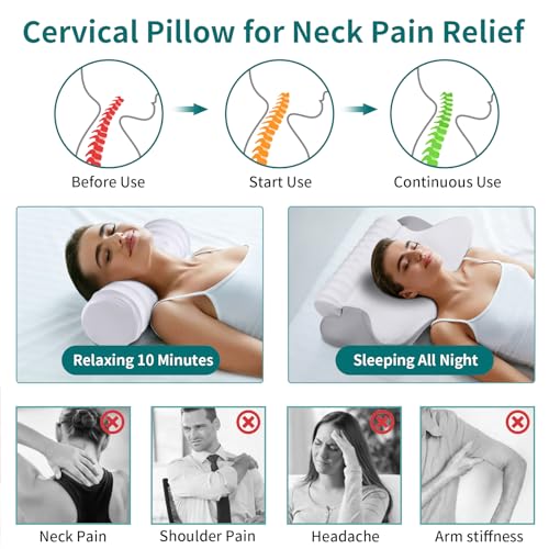 onesmile Cervical and Roll Neck Pillow - 2 in 1 Ergonomic Pillows, Neck Support Pillow for Sleeping, Memory Foam Pillows f...