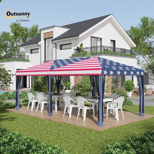 Outsunny 10' x 20' Pop Up Canopy Tent with Netting, Heavy Duty Large Party Tent, Instant Sun Shelter with Carry Bag for Ba...