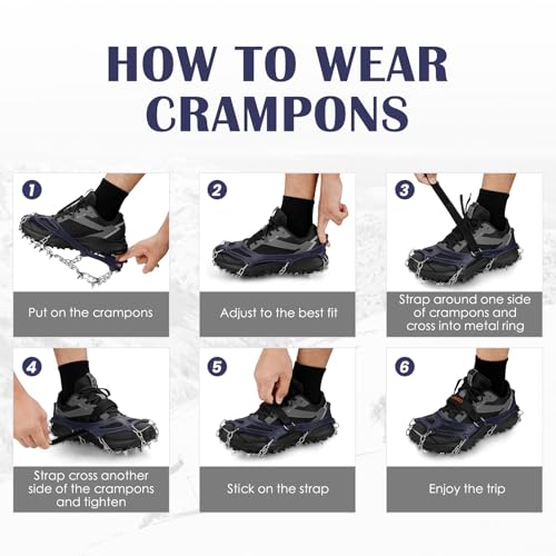 Crampons Ice Cleats Traction Snow Grips for Boots Shoes Women Men Anti Slip 19 Stainless Steel Spikes Safe Protect for Hik...