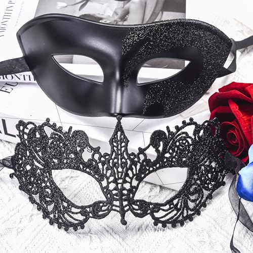 SIQUK Couple Masquerade Masks Set Venetian Party Mask Plastic Halloween Costume Mask Mardi Gras Mask for Women and Men