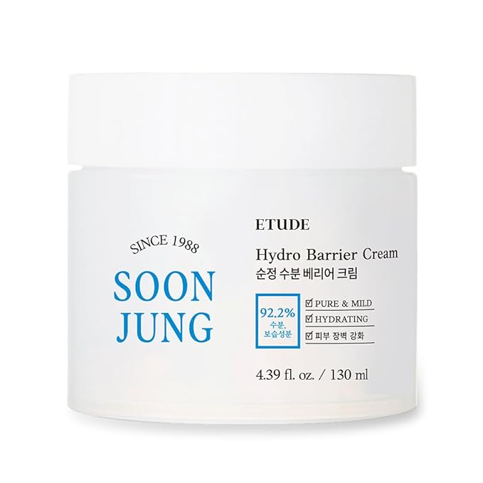ETUDE SoonJung Hydro Barrier Cream | 92.5% Moisturizing Ingredients, Gel Formula for Soothing, pH Balanced Moisturizer for Hydrating, Panthenol, Madecassoside, Non-comedogenic, 4.39 Fl Oz (Jar Type)