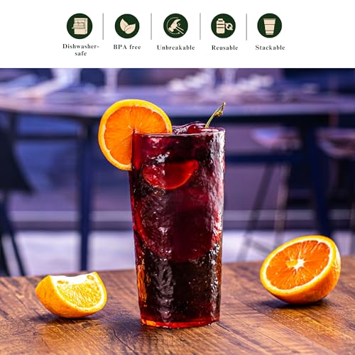 MIYOPESI 18oz Colorful Acrylic Glasses Drinkware (Set of 8), Ice-carved Design Stackable Shatter-Proof Plastic Cups, Reusa...