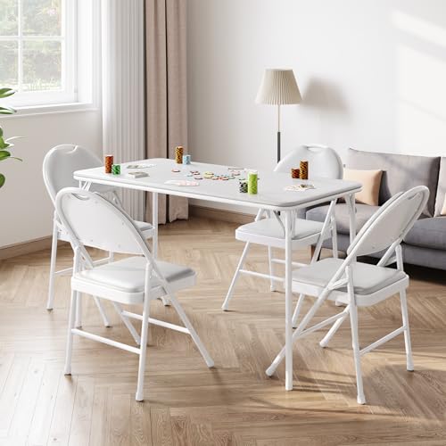 coucheta 5-Piece Rectangle Folding Table and Chairs Set, Foldable Portable Card Table and Chairs, Scratch & Stain Resistan...