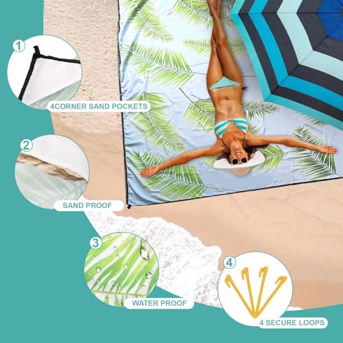 Beach Blanket Waterproof Sandproof beach mat 79" X 118" portable Quick Drying large essentials pincic mat for 2-8 adults h...