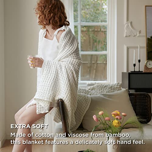 Bedsure Cooling Cotton Waffle King Size Blanket - Lightweight Breathable Blanket of Rayon Derived from Bamboo for Hot Slee...