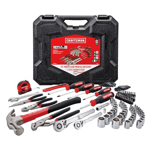 CRAFTSMAN 102-Piece Tool Kit for Home and Car, Durable Hand Tools Set with SAE and Metric Socket Set, Screwdrivers, Wrenc...