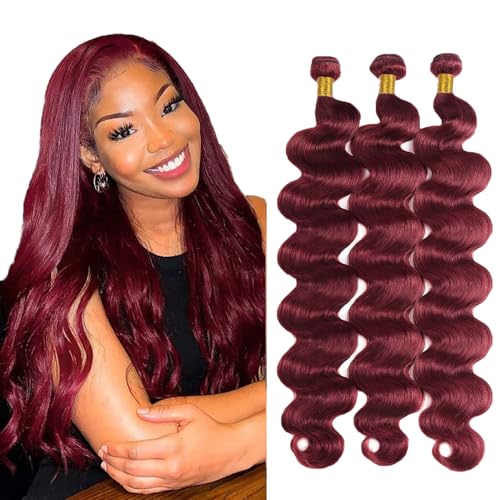 #99J Burgundy Bundles Human Hair Body Wave Bundles 32 32 32 Inch Wine Red Body Wave Bundle Human Hair Extensions Double Weft Unprocessed Brazilian Virgin Hair 3 Bundle 50 Grams Per Bundle