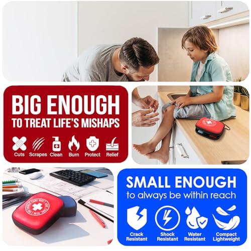EVERLIT CARE MiniAid First Aid Kit | Compact & Lightweight Case with Carabiners for Travel | Family & Kid Friendly 180 Pcs...