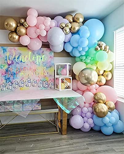 Rainbow Balloon Garland Arch Kit 171PCS Latex Balloon Pastel Balloon Garland Kit Macaron Colors 5,10,12,18 Inch Birthday B...