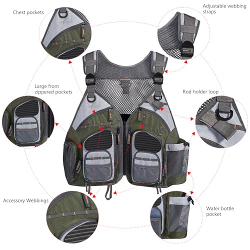 BASSDASH Strap Fishing Vest Adjustable for Men and Women, for Fly Bass Fishing and Outdoor Activities