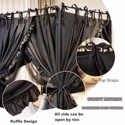 Akiky 4 Corners Post Canopy Bed Curtains Double Layer Cozy Drape Netting 4 Opening Mosquito Net Mesh for Girls Bedroom Dec...