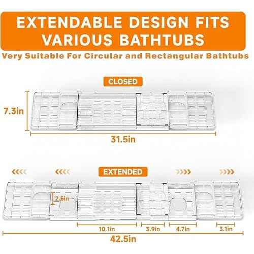 Yieach Iuxury Bathtub Trays For Tub,Expandable Bath Shelf Over Tub,Clear Bath Table,Bath Board,Bath Caddy Tray and Bath Tub Accessories for Women Relaxing With Bath Reading Book and Ipad Holder,1 Pack