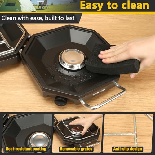 Camping Stove Propane, 2 Burner Camp Stove, 20,000 BTU Propane Camping Stoves, Portable Gas Stove with Windscreen, Storage...