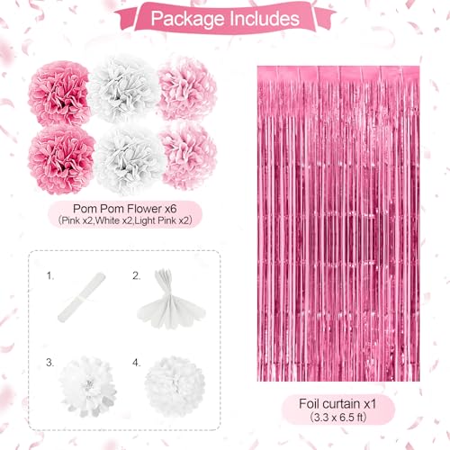 Iysoll Pink Birthday Party Decorations for Girls Women Happy Birthday Banner Light Pink and White Balloons party decor Pom...