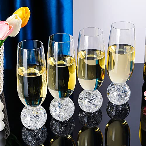 Hanjue Lead-free Crystal Champagne Glasses Set of 4, 7 Oz Clear Champagne Flutes - Ideal for Gifts,Parties, Wedding, Chris...
