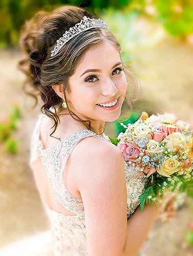 TOBATOBA Silver Wedding Tiara and Crown for Bride, Princess Rhinestone Bridal Headpiece, Quinceanera Birthday Pageant Hall...