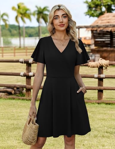 ZEAGOO Womens Summer Sundress Ruffle Short Sleeve Casual Dresses V Neck Floral Wrap A-Line Party Dress with Pockets