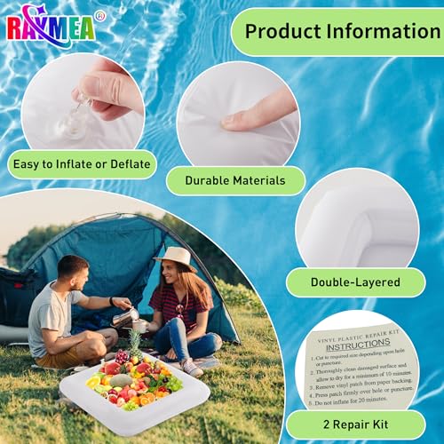 RAYMEA Inflatable Ice Serving Bar 2 PCS, Portable Salad Ice Tray Food Drink Pool Containers Inflatable Cooler for Summer P...