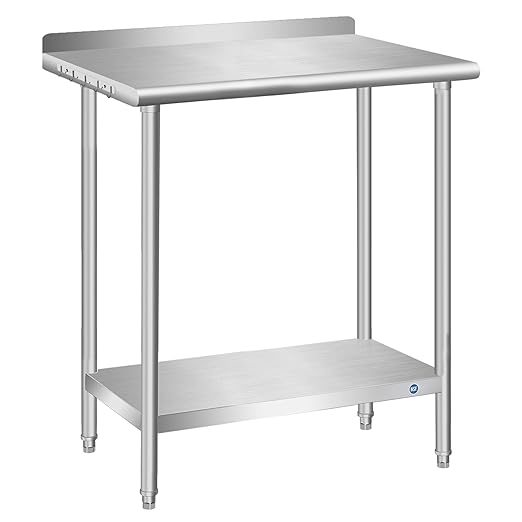 PIUMACU Stainless Steel Table All Stainless Table Commercial Metal Prep & Worktable for Garage Restaurant Kitchen - 30 x 12 x 33 Inch with Backsplash