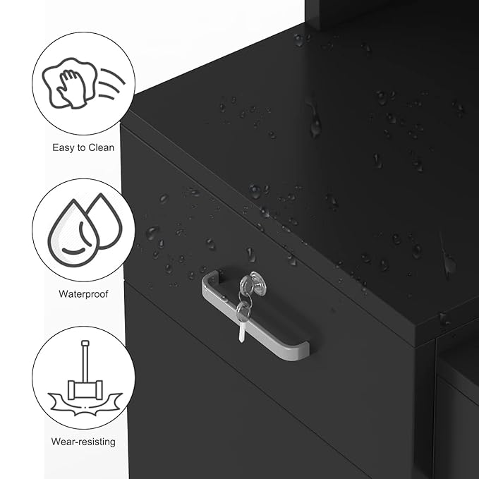 Paddie Hair Salon Stations, Lockable Barber Stations Wall Mount Salon Equipment for Hair Stylist with 1 Lockable Drawer, 3 Holders & 1 Storage Cabinet (with Holders, Black)