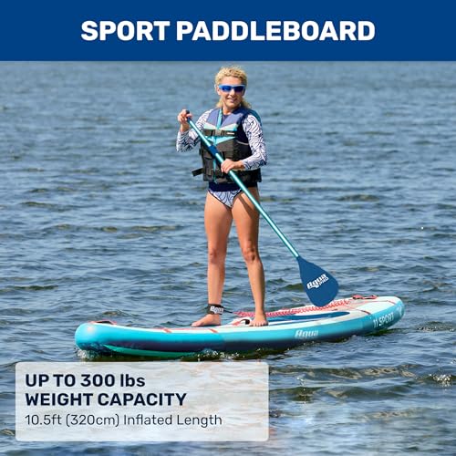 Aqua PRO Halcyon Sport Inflatable Stand-Up Paddleboard iSUP, Standard Design with Non-Slip EVA Deck, Includes Paddle, Ankl...