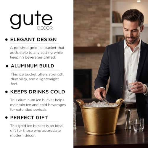 Solid Bronze Gold 12-Quart Double-Walled Insulated Ice Bucket & Champagne Cooler (13.4" x 9.45") | Premium Modern Barware ...