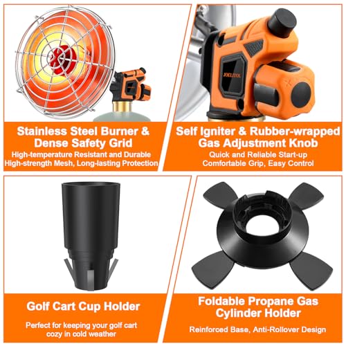 Golf Cart Heater, 2000℉ Portable Propane Heater with Dual Bases, Cup Holder & Foldable Cylinder Stand, for EZGO Yamaha Clu...