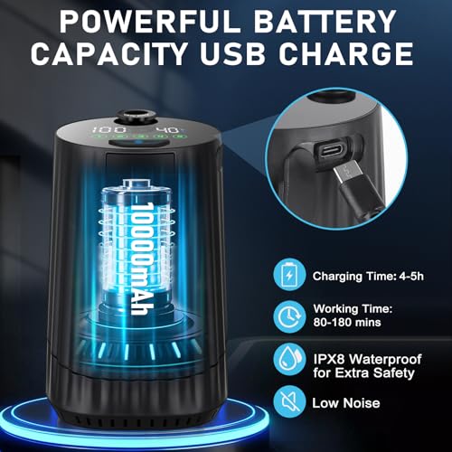 Portable Shower for Camping Essentials: 10000mAh Battery Powered Shower Rechargeable, IPX8 Waterproof Outdoor Shower, 5-Sp...