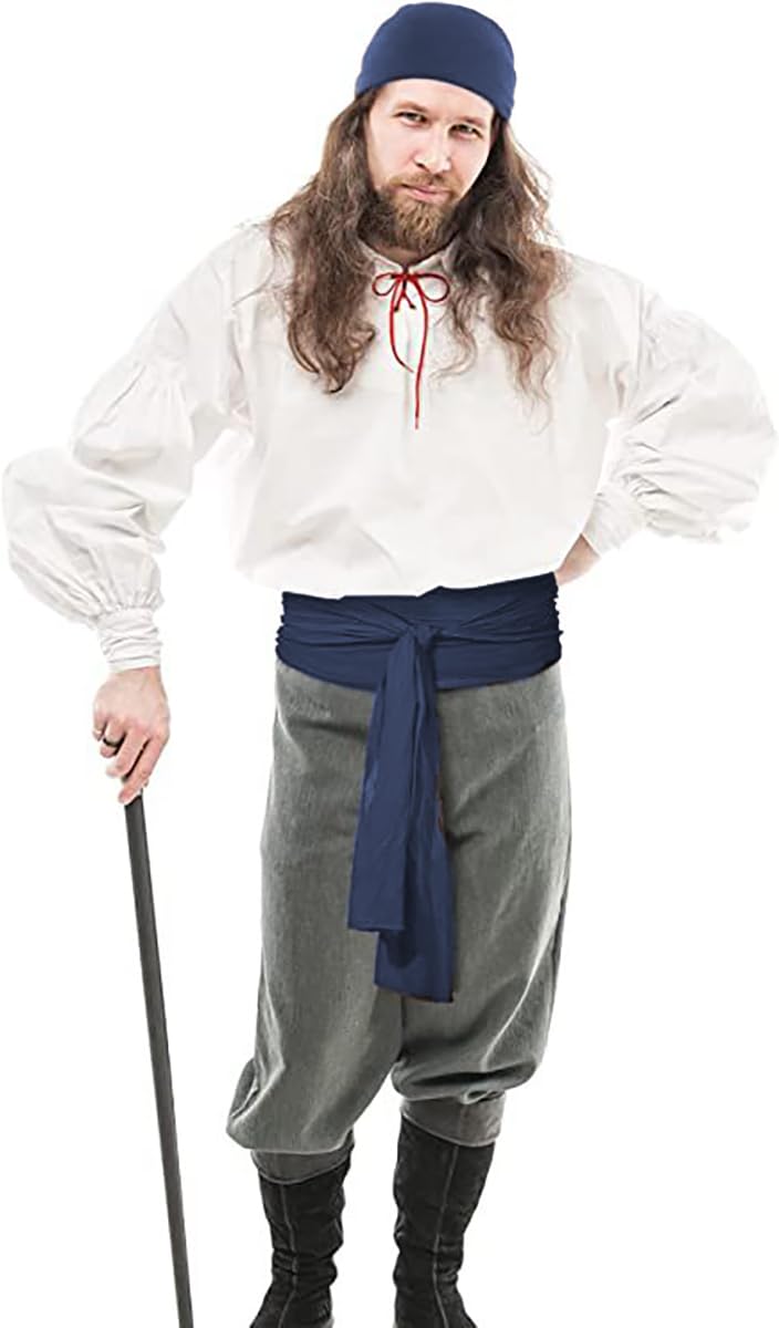 JIEFULL Pirate Costume Accessories Women Men Pirate Head Scarf Bandana Hat and Pirate Waist Sash Belt for Halloween Cosplay(Navy)