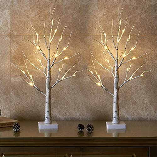 EAMBRITE Lighted Birch Tree Christmas Decorations Indoor for Home, 2Pack 24 LED Battery Operated/USB Tabletop Mini Small A...