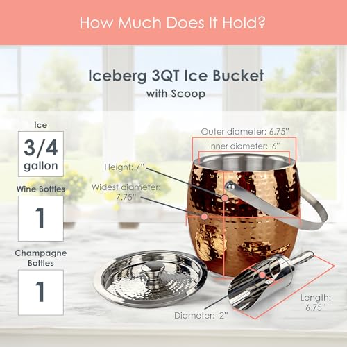 BREKX 3QT Insulated Ice Bucket for Parties with Lid and Scoop- Sweat-Free One Bottle Wine Chiller/Champagne Bucket or Ice ...