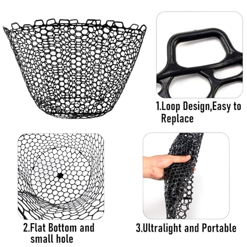 Alwonder Fishing Nets Silicone Replacement Netting, Clear Black Fly Ice Fishing Net Landing Kayak Nets Without Handle for ...