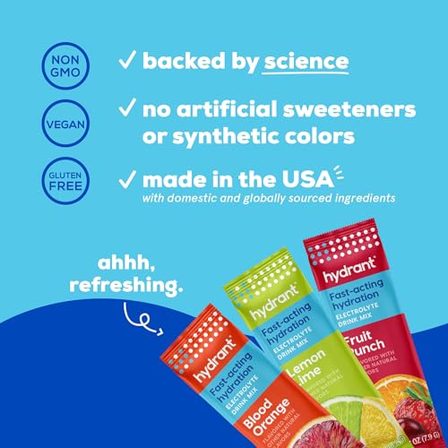 Hydrant - Hydration Powder Variety Pack, 30 Individual Instant Electrolyte Rehydration Packets - Low Sugar Drink Mix for D...