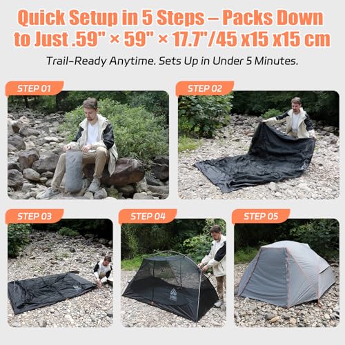 LEQC Stable Windproof 2 Person Camping Tent: 20D SIL-Nylon PU5000 Waterproof Fly, 7001 Aluminum Poles, 4 Guy Lines and 16 ...