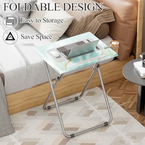 TV Trays Table Set of 2 Portable Folding TV Tray Table TV Dinner Tray with Sturdy MDF, Small Folding Tables with Phone & T...