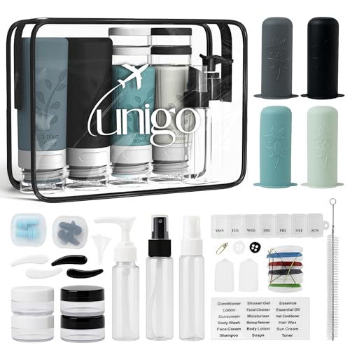 unigo 30pack Full Set TSA Approved Travel Bottles for toiletries, Travel Size Containers for Toiletries, Refillable Leakpr...