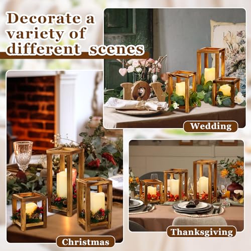 24 Pcs Wooden Candle Lantern Include 12 Wedding Lantern Centerpiece 12 Flameless Decorative Candles Holders Wedding Center...
