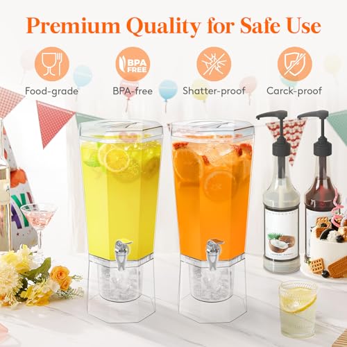 Lifewit 1 Gallon (128 OZ) Drink Dispensers for Parties 2 Pcs, 4L Plastic Beverage Containers with Stand for Juice/Tea/Sod...