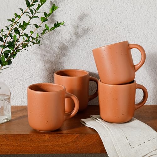 Bloomhouse - Two Time Oprah's Favorite Things Winner - Corsica Clay 4-Piece Mug Set – Burnt Apricot Terracotta Stoneware C...