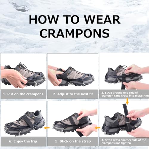 Azarxis Walk Traction Ice Snow Cleat Treads Grips Grippers Crampons Creepers with 19 Spikes for Shoes Boots Men Women Walk...