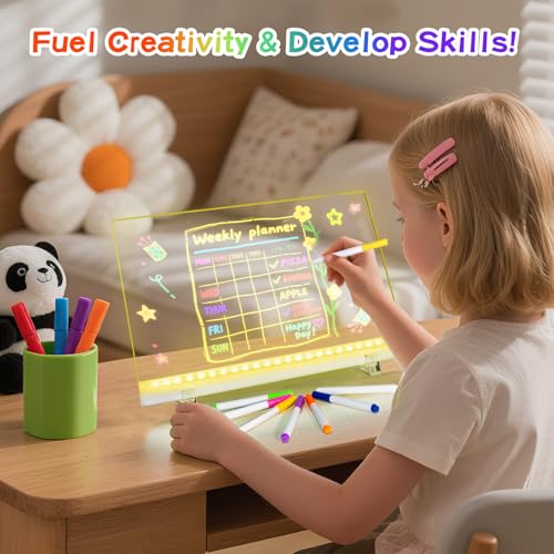 Led Drawing Board with Colors, Acrylic Dry Erase Board with Stand, 4 Modes & 6 Colors, Include 7 Dry Erase Markers, Clean ...