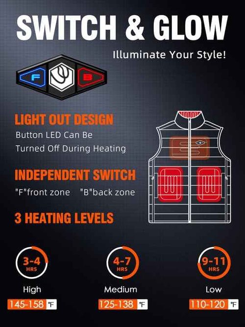 WASOTO Heated Vest for Men with 9V 16000mAh Battery Pack Charger Lightweight Mens Heated Vest for Cycling(Black,L)