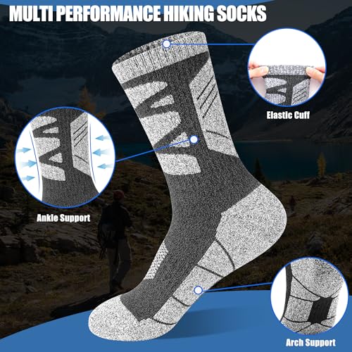 GRPSKCOS Hiking Socks Men 3 Pairs Cushioned Walking Socks Men Crew Sock for Outdoor Hiking Running Climbing
