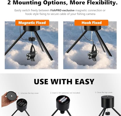[FishPRO® 𝟮𝟬𝟮𝟲 𝐌𝐚𝐠𝐧𝐞𝐭] Tripod for Underwater Fishing Camera, For Max 11" Ice Hole - 2 Fix Way, [Full Aluminum] P...