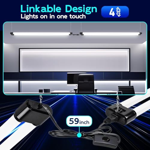 hykolity 4 Pack Linkable LED Shop Light, 4FT 44W [300W Equivalent], 4600lm, 5000K Daylight, Plug-in Utility Bay Light Fixt...