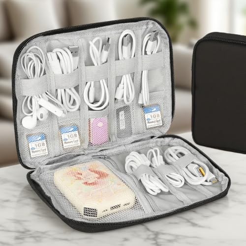Slim Tech Gear Organizer - Multi-Layer Storage Pouch for Chargers, Cables & Small Electronics - Compact Travel Case