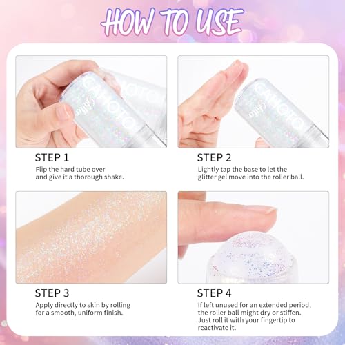 CAHOTO Pastel Rolling Glitter for Face Body & Hair, Sparkling Holographic Chunky Shimmer, Roll-on Sequins for Singer Conce...