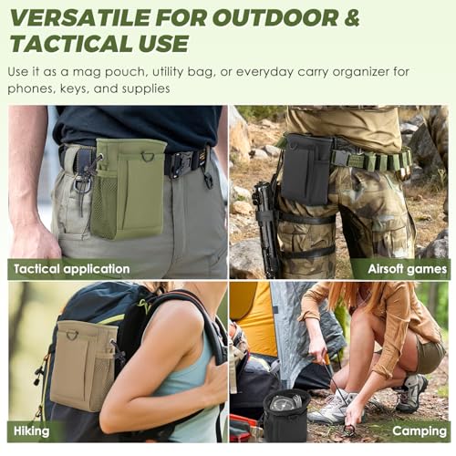 3 PCS Tactical Dump Pouch Set with 3 D-Ring Snap Hook, Molle Compatible Mag Ammo Pouch for Outdoor Training Hunting Campin...