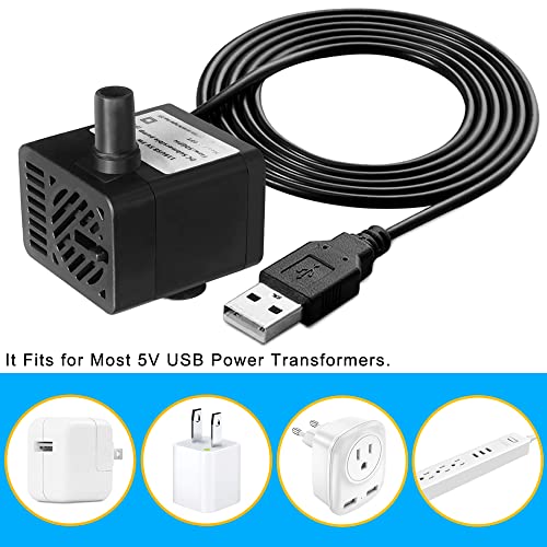 PULACO DC 5V USB Mini Submersible Water Pump with Tubing for Pet Fountain, Aquarium Fish Tank, Pond, Fountain, Hydroponics